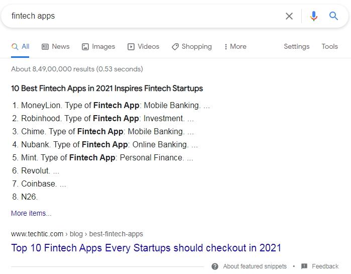 ordered list featured snippet 