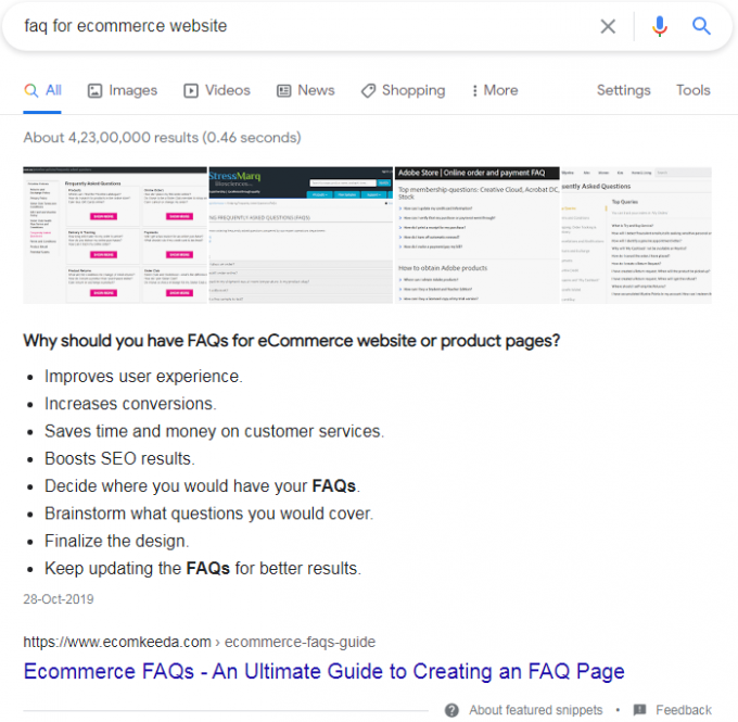 unordered list featured snippet