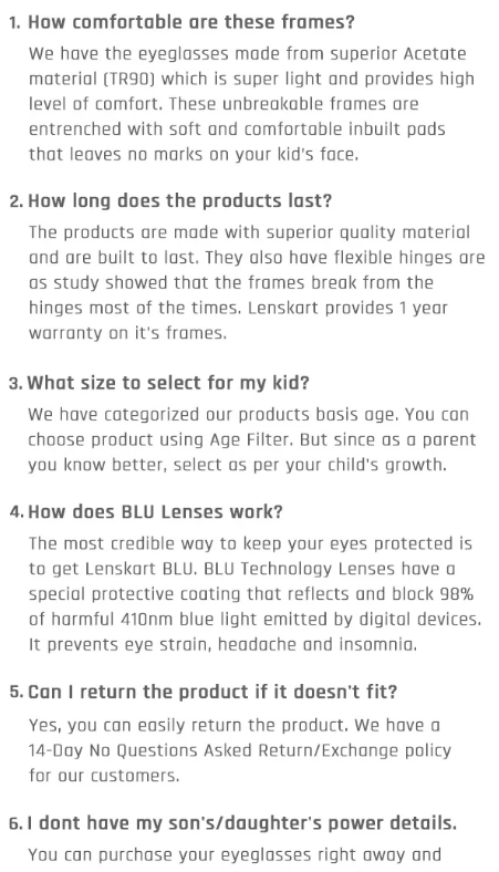 product faqs lenskart writing product descriptions