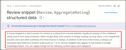 Google defination on Review snippet