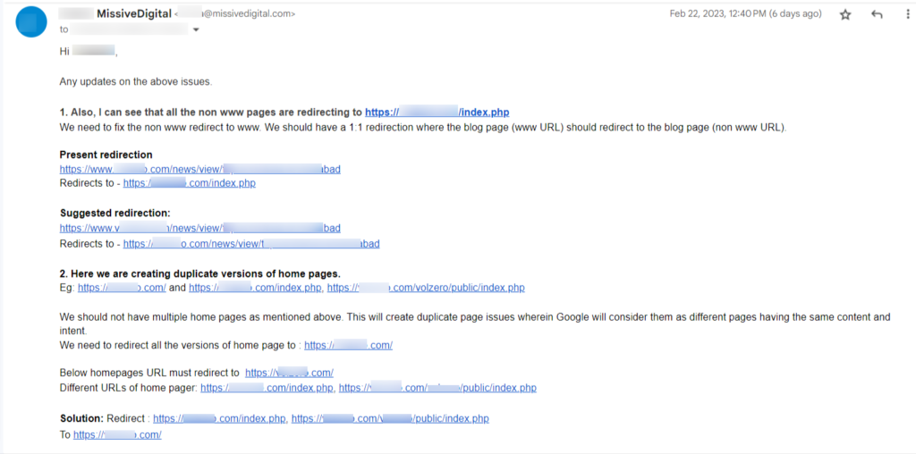 Architect SEO mail copy for www redirect issue