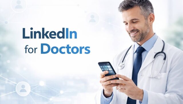 Doctor using LinkedIn on his smartphone