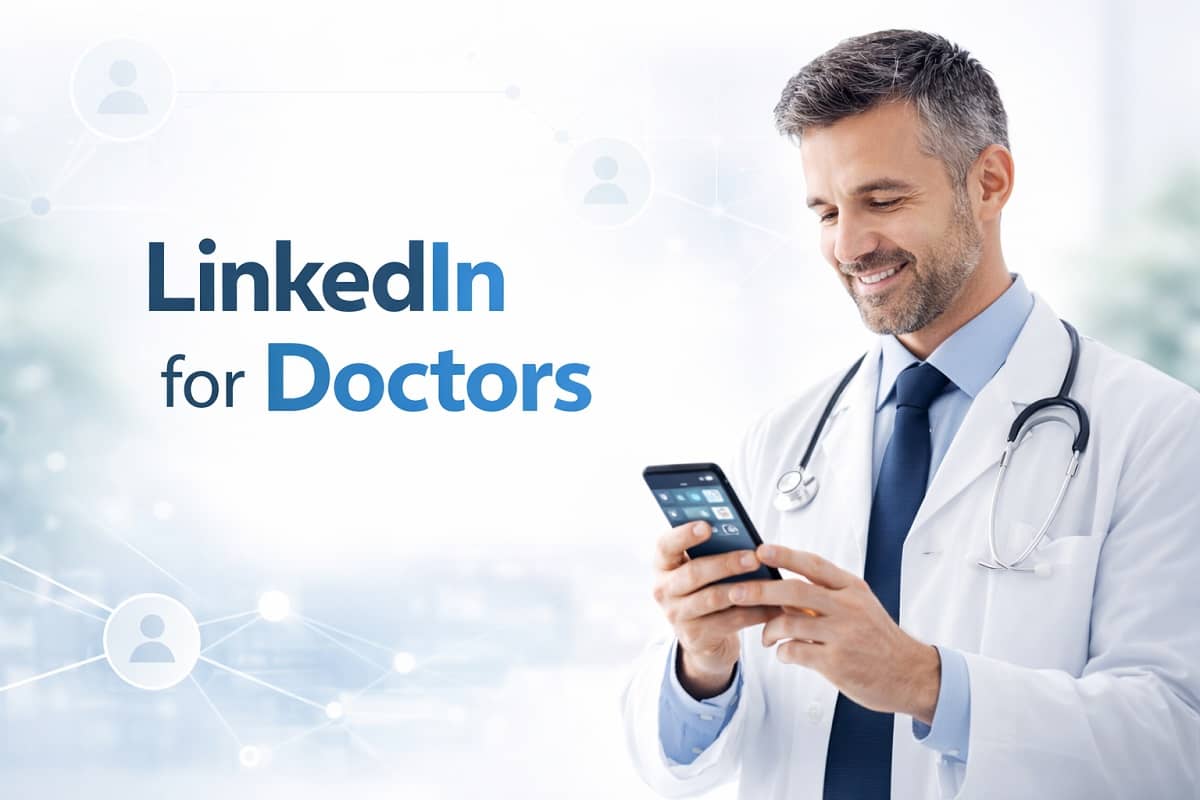 Doctor using LinkedIn on his smartphone