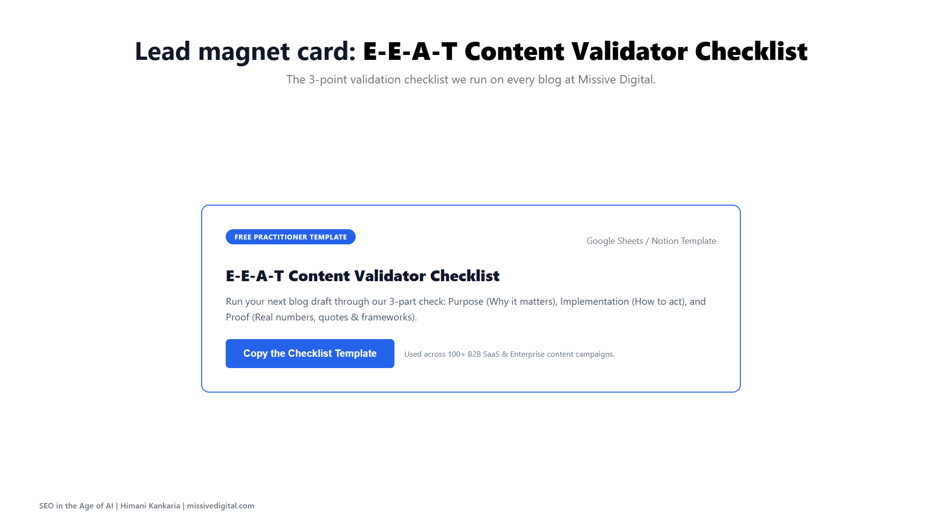 E-E-A-T Content Validator Checklist lead magnet template card