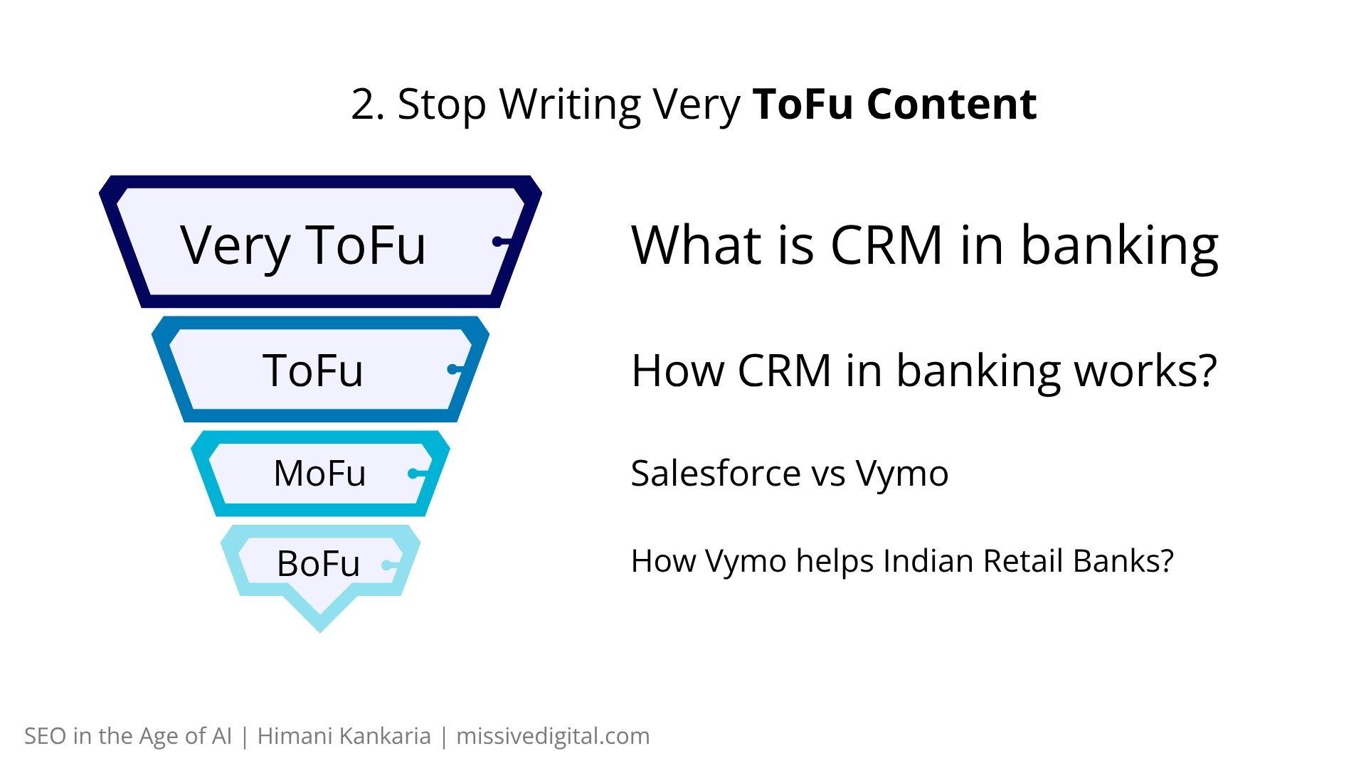 Content funnel from very ToFu to BoFu with CRM in banking examples